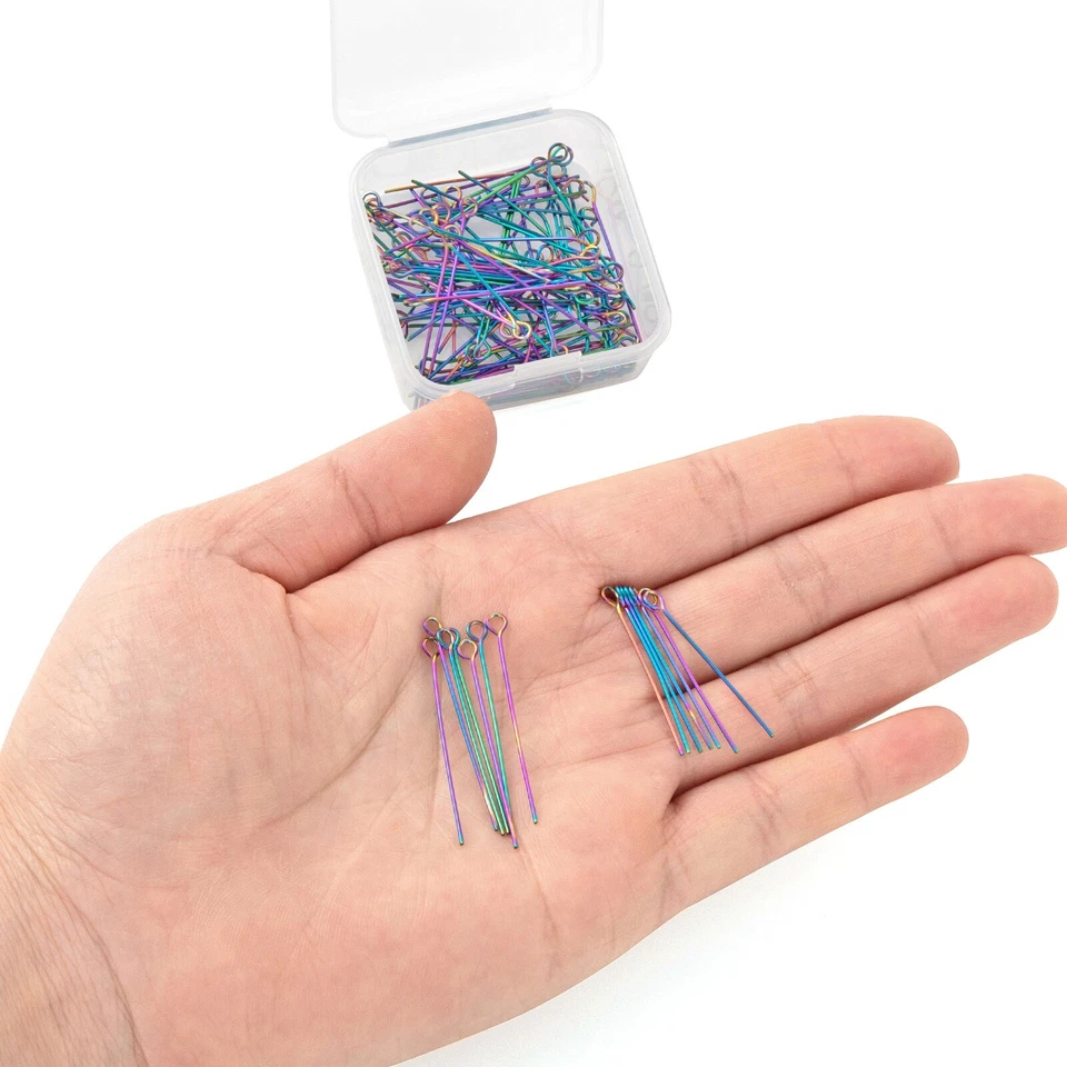 100 peças multicoloridas calibre 23 2 estilo 304 pinos de olho de aço inoxidável para encontrar joias - Imagem 4 de 4