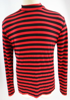 BLACK red Stripe shirt 90 bodybuilder stretch spandex long sleeve