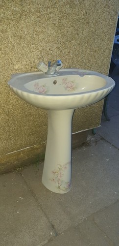 Retro 1980s and 1990s Balterley Shell Satsuma pedestal basin 1 tap champagne - Picture 5 of 7