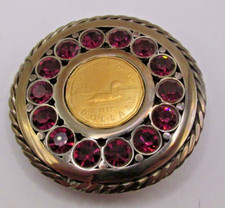 VTG Belt Buckle Purple Stones Looney $1 round ornate art jewelry 2.75" diameter