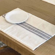 Market Place Gray Grain Sack Stripe Placemats Set of 4 12" x 18" Farmhouse St...