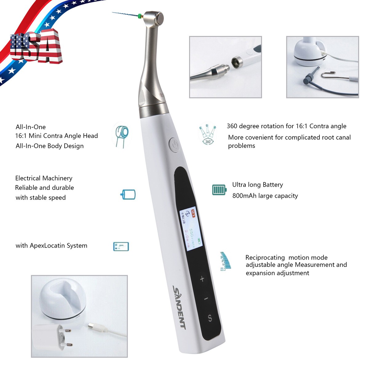360° Adjustable Dental LED Wireless Endo Motor Handpiece with Apex