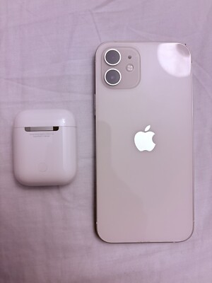 Apple iPhone 12 - 256 GB - White & Silver w/ AirPods Ear Phones Used Pre-Owned
