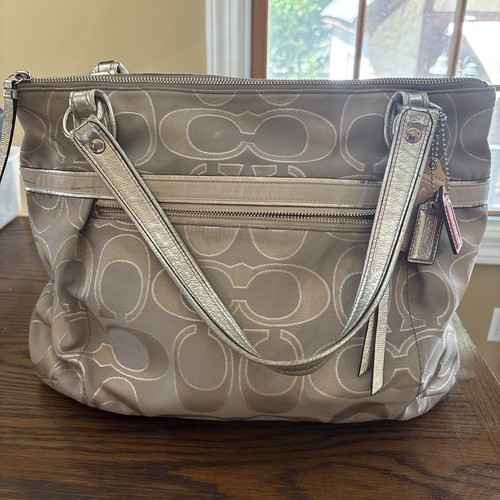 Authentic Coach Poppy Signature Sateen Glam Tote.