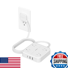 TESSAN 10FT Flat Plug Power Strip: 4 Outlets, 3 USB 1 USB-C , 900J Surge Prot.
