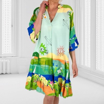 Italy Sommerkleid Kleid Boho Tunikakleid Stufenkleid Bunt Urlaub Strand Festival