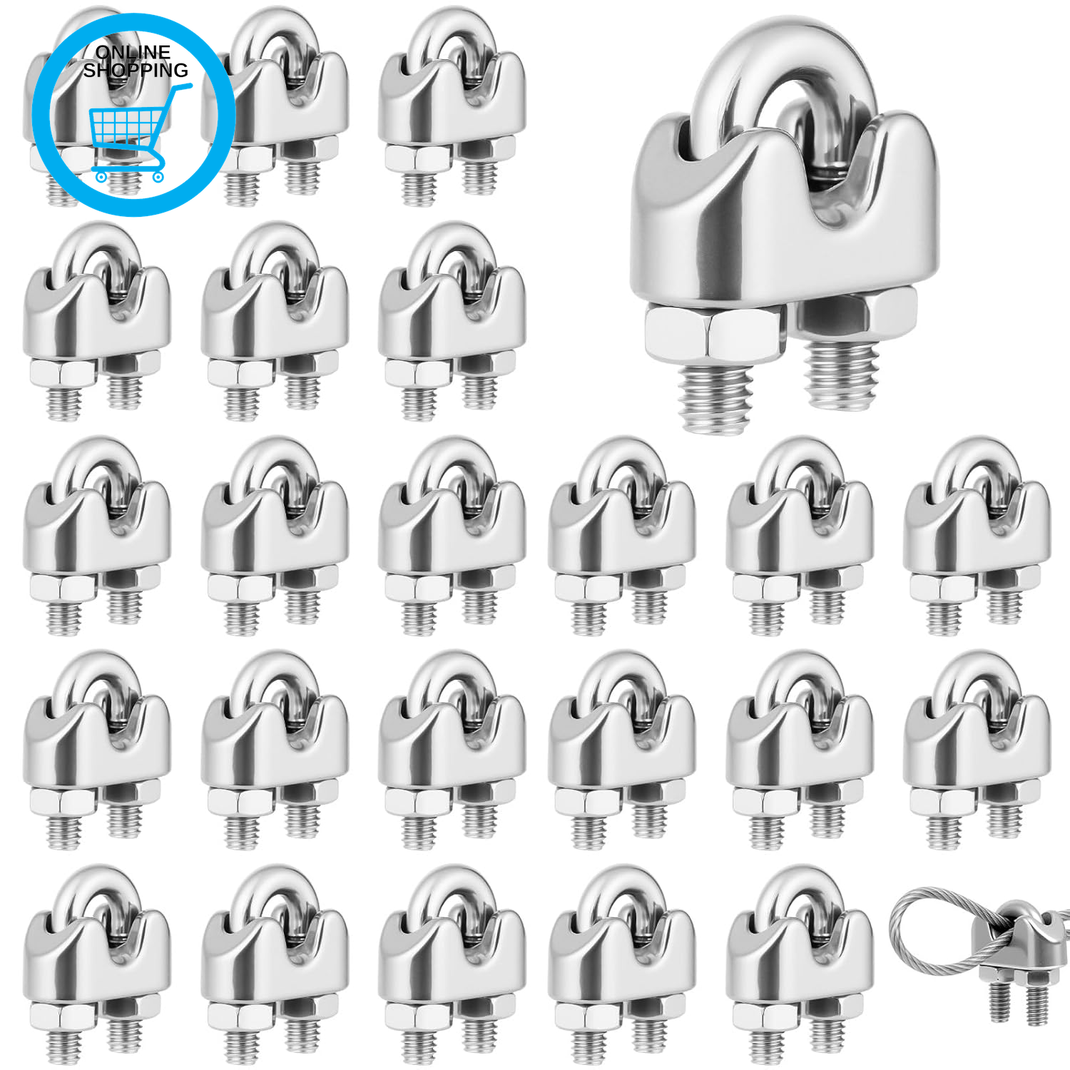 24PCS Wire Rope Clip, M2 Wire Rope Cable Clip Clamps, Stainless Steel Rope Grips