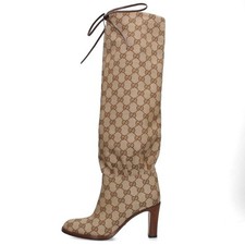 Gucci Size GG All Over Pattern Long Heel Boots 35.5 Size Beige 819042 Authentic