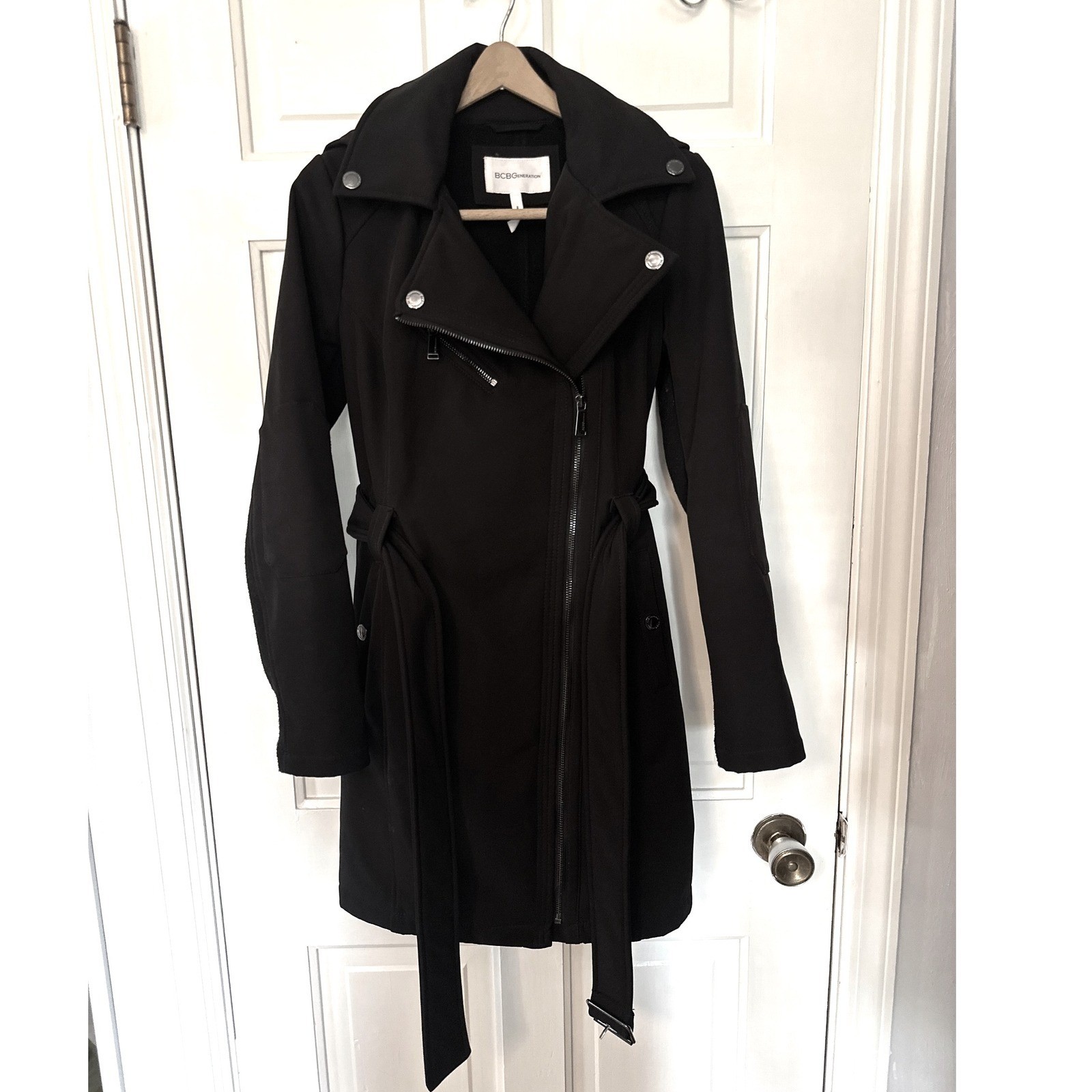BCBGeneration Black Hooded Soft Shell Trench Coat… - image 1