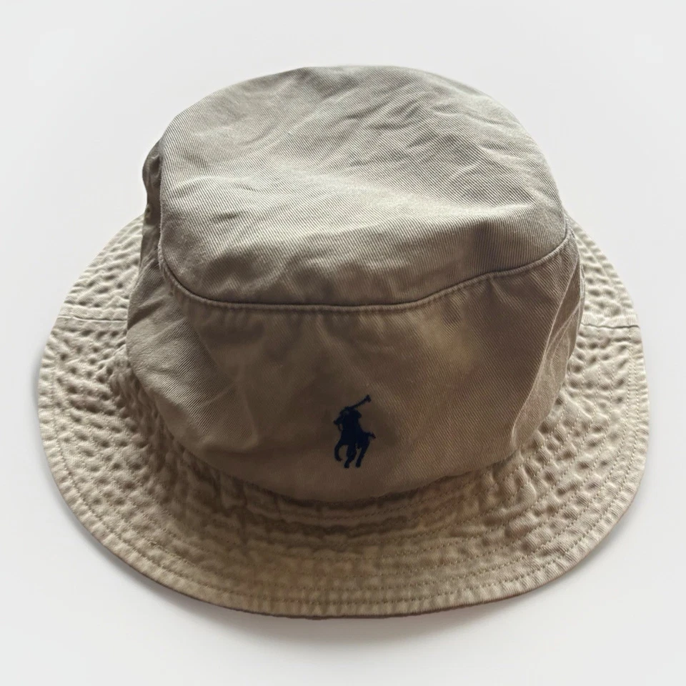 Polo Ralph Lauren Bucket Hat Tan Blue Pony Size Small Medium Preppy Travel Gorp - Image 2 of 4