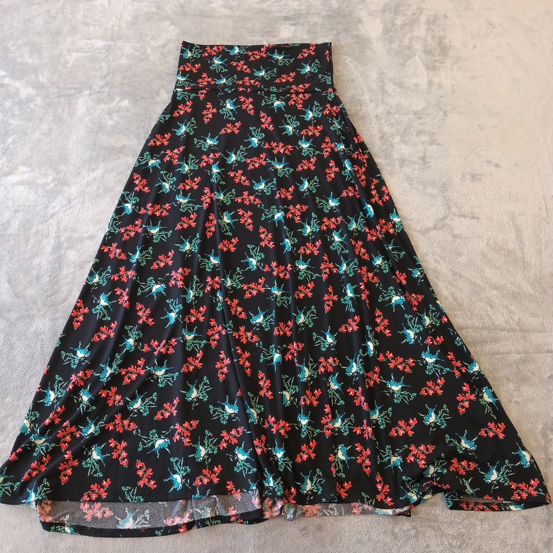LuLaRoe Maxi Skirt Small Black Floral Long Pull On-image