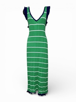 Anthropologie Daily Practice Green Striped Knit Midi Dress Stretch Size L  NWT | eBay