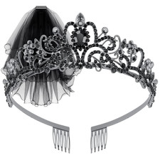 Tiara and Crown for Women Black Bride Veil Black Bridal Shower Supplies Bachelor