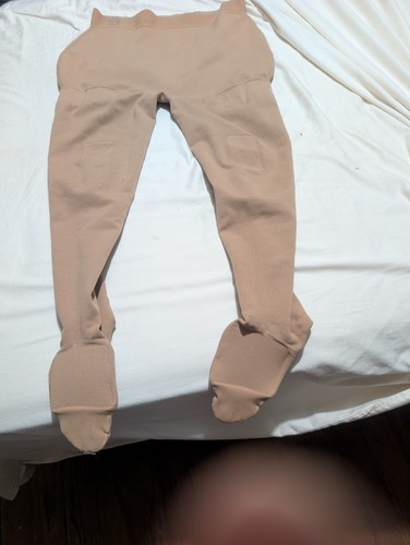 Beige Compression Pants Open Toe Full Leg Medical Garment with Foot Covers