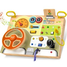 JGOBUB Montessori Toddler Toys - Baby Wooden Busy Board - Sensory Toys with Ligh