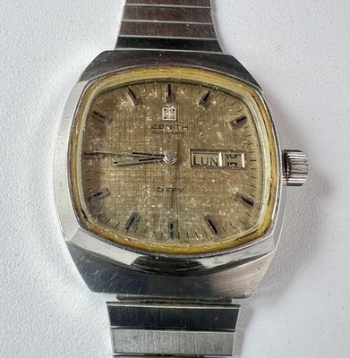 Vintage Zenith Defy Cal 34.6 Automatic Watch Mens Swiss Gray Dial To Restoration