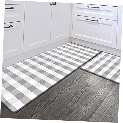 Set of 2 Grey Non-Slip Waterproof Anti-Fatigue Kitchen Floor Mats for Comfort