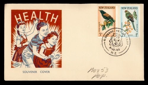 DR WHO 1962 NEW ZEALAND FDC HEALTH STMAP BIRD SEMI POST COMBO R41953