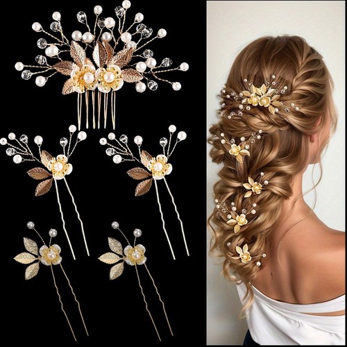 Lot De 5 Accessoires Cheveux Mariage – Perles Couleur Ivoire (Neuf)