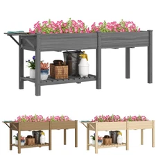 Outsunny Raised Garden Bed, Wood Raised Planter with Liners