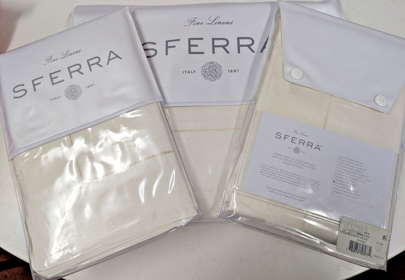 Sferra Giza 45 Ivory Jacquard Queen Duvet Cover with 2 Standard Shams (new)