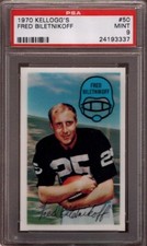 1970 KELLOGG'S # 50 FRED BILETNIKOFF (HALL OF FAME) OAKLAND RAIDERS PSA 9 MINT