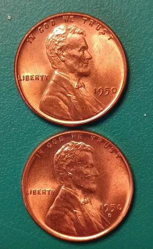 1950-P,D Lincoln Wheat BRILLIANT RED UNCIRCULATED See Pics Nice Coins 2-lot