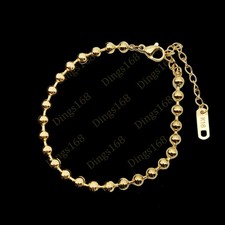 Men Women's 18K Yellow Gold Filled Tarnish-Resist Long Round Bead Chain Bracelet