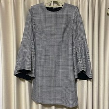 alice + olivia Black & White Check Mini Dress with Flare Sleeves