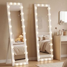 Produktbild - HOMCOM Ganzkörperspiegel 150 x 40 cm LED Standspiegel mit 24 Glühbirnen Weiß