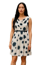 Ann Taylor LOFT Sundress Sz 10 Ivory/Black Cowl Neck Sleeveless Side Zip