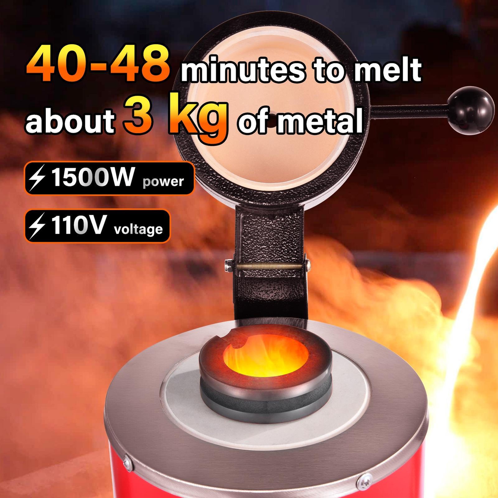 Gold Melting Furnace 1500W Electric Digital Smelting Furnace Crucibles