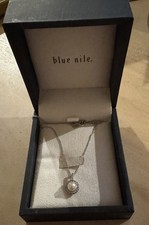 BRAND NEW BLUE NILE CULTURED PEARL NECKLACE WHITE TOPAZ HALO PENDANT  (see info)