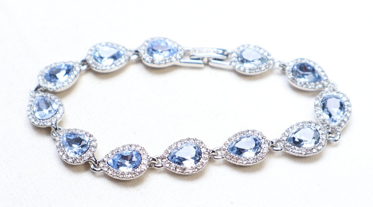 Authentic Givenchy Silver Tone Blue & Clear Crystal Bracelet