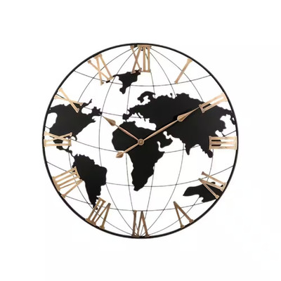 36 In. Extra Giant Large Black round Metal Wall Clock Modern Silent World Map Wa