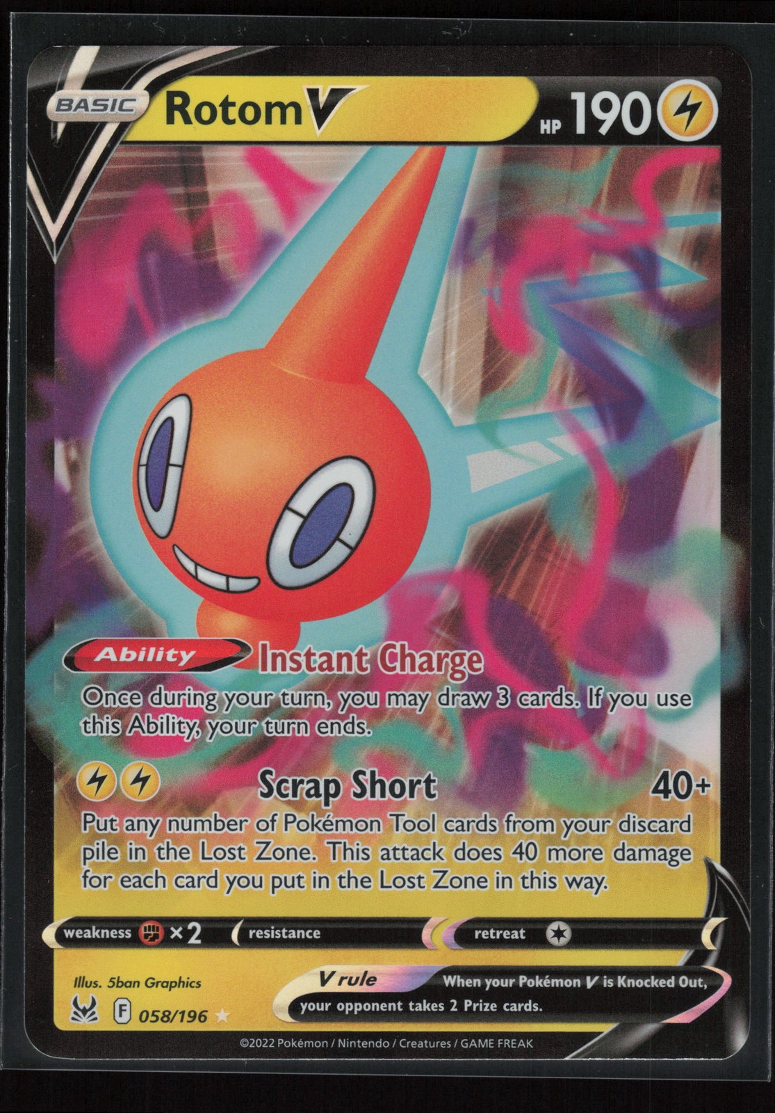 Rotom V Ultra Rare SWSH11: Lost Origin 058/196 NM