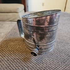 Antique Vintage ACME Metal Flour Sifter with Wood Knob Turn Handle 6x5.5"