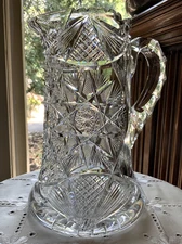 MERIDEN AMERICAN BRILLIANT FLASHED STAR CUT GLASS WATER PITCHER C.1908-1918