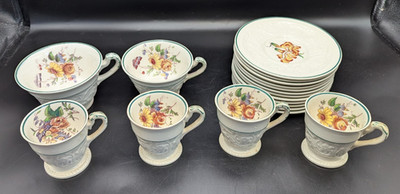 LOT OF 18 PCS WEDGWOOD PATRICIAN BOGNOR CUPS SAUCERS DEMITASSE TEA ANTIQUE
