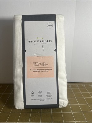 Threshold Twin 300TC Cotton Ultra Soft Brushed Flat Sheet White New