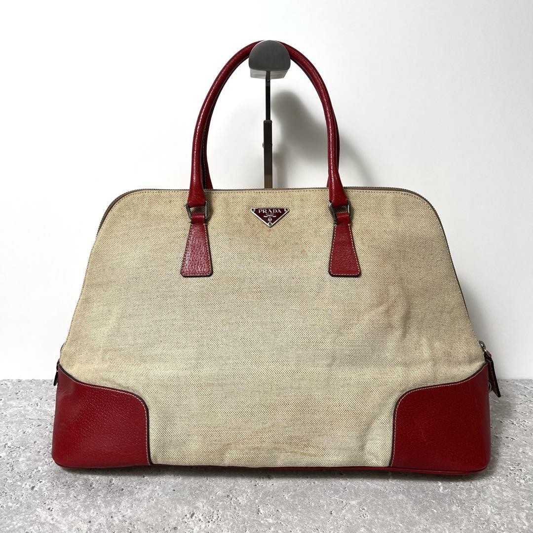Prada Tote Bag with Triangle Logo in Canvas and Leather #PG6NZ5