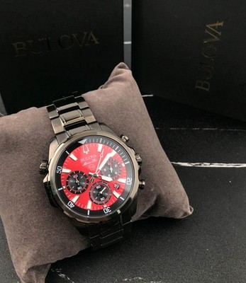 Bulova 98B350 Red Dial 43mm Chronograph Quartz Stainless Steel Men's Wristwatch