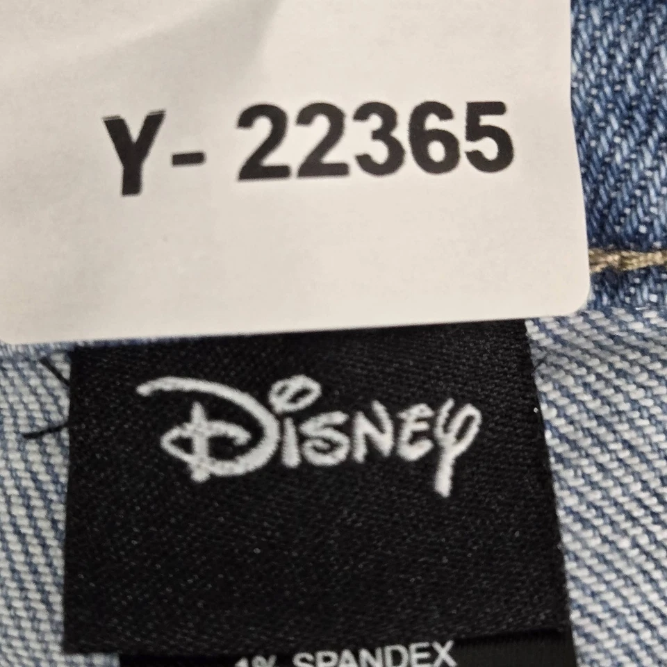 Disney Women Shorts XL Blue Denim Lilo & Stitch Embroidery Shortalls Striped Foto 2 de 4