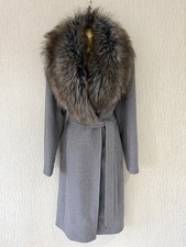 Squisito cappotto MIDI Karen Millen nuovo grigio lana pelliccia sintetica bordo UK14 splendido
