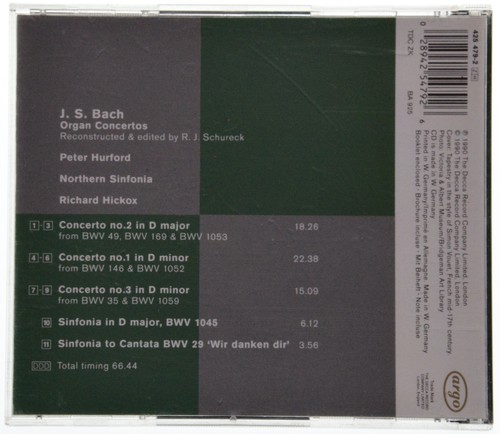 Bach - Orgelkonzerte - Hurford/Hickox - Argo volle Silber CD - Bild 2 von 3