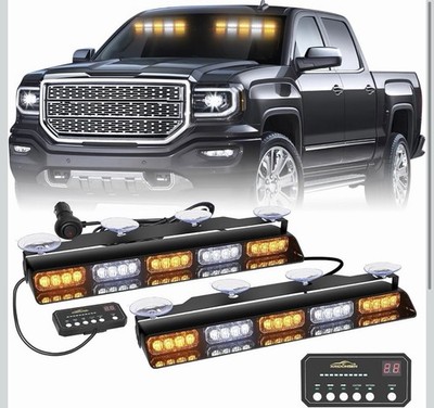XRIDONSEN 2 x 17 inch LED Emergency Dash Strobe Lights Amber/White Warning New