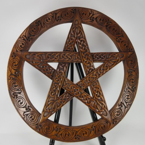 LARGE WICCA PAGANISM ALTAR HAND CARVED WOODEN PENTAGRAM PENTACLE 16 INCH