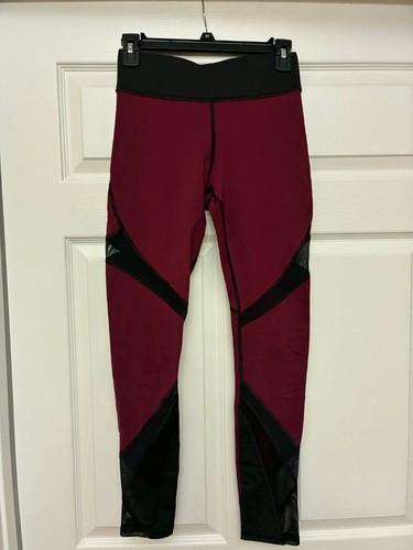 Michi Athletic Leggings Womens S Burgundy Black Mesh Panel High Rise Performance