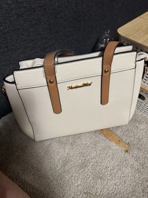 Montana West White/Brown Medium Satchel Top Handle Zip Bag w/ wallet