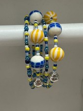 Polymer Clay Bead  Seed Bead Wrap Bracelet 23022 - Blue / Yellow